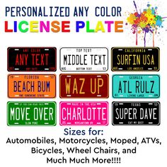 custom license plates for motorcycles, motorcycles, mopeds, and much more are available