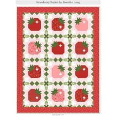 the strawberry quilt pattern is shown in red and green