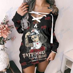 Tattooed Nurse Inked & Educated Lace-Up Criss Cross Sweatshirt Dress available in T-shirt, hoodie, tank top, longsleeve, multi color and size S M L XL XXL 3XL 4XL 5XL. Shipping from the US. Easy 30 day return policy - Shop now! 6.1-ounce, 100% cotton .Double-needle neck, sleeves and hem; Roomy Unisex Fit. Ash is 99% cotton, 1% poly; Sport Grey is 90% cotton, 10% poly; Dark Heather is 50% cotton, 50% polyester .Decoration type: Digital Print. Made by Gildan Tattooed Nurse, Tattooed Mom, Criss Cross Shirt, Cross Shirt, Tattoo Girl, Rose Lace, Mom Tattoos, Sweatshirt Dress, Girl Tattoos