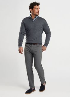 This Autumn Crest V-neck sweater highlights a signature seasonal blend of Merino wool and lyocell. Incredibly soft and breathable, this unique composition is designed to maintain its shape after each wear. The midweight design is offered in a variety of colors for your weekday and weekend wardrobe. Mens Business Casual Fashion, Men’s Corporate Workwear, Men’s Fashion Business, Sweater Outfits For Men, Dad Outfits, Business Casual Attire For Men, Mens Business Casual, Mens Business, Mens Fashion Business Casual