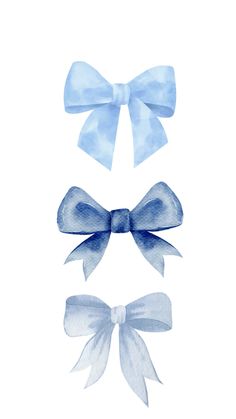 three blue bows are shown on a white background