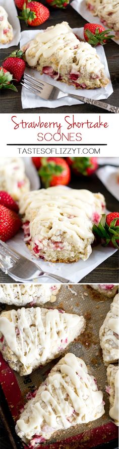 strawberry shortcakes with cream cheese frosting and strawberries on top