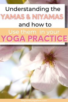 pink flowers with text overlay that reads, understand the yamas & nyamas and how to use them in your yoga practice