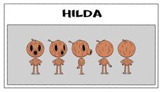 cartoon characters with different facial expressions in front of a white background that says,'hida '