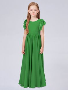 Green Moss Bridesmaid Dress, Dark Green Bridesmaid Dress, Dress Georgette, Sleeves Details, Emerald Bridesmaid Dresses, Dress With Cap Sleeves, Full Maxi Skirt, Junior Bridesmaid Dress, Green Bridesmaid Dresses