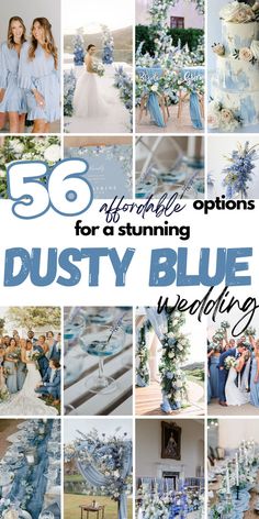 a collage of blue and white wedding colors