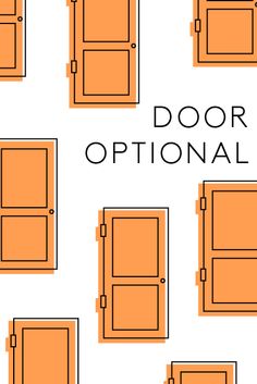 an orange door with the words door options written below it in black on a white background