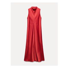 ZARA WOMAN COLLECTIONMidi dress made of viscose. Sleeveless with mock neck. Flared legs. Back button closure. Anorak Jacket, Leather Shirt, Zara Woman, Satin Dress, Dress With Cardigan, Blazer Dress, Trouser Jeans, Zara Women, Satin Dresses