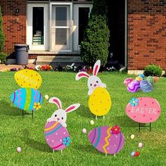 easter yard decorations in front of a house