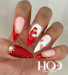 Sebastian Nails, The Little Mermaid Nails, New Years Nails Gel, Nail Art New Years, Nail Designs New Years, Little Mermaid Nail Art, Nail Art New, Summer Nails Coffin, New Years Nail