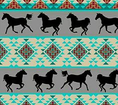 a pattern with horses running across it