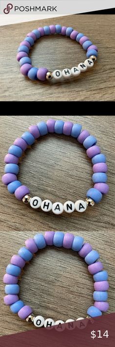 OHANA Disney Inspired LILO & Stitch custom handmade beaded bracelet Lily Bracelet, Pony Bead Bracelets, Preppy Bracelets, Disney Bracelet, Beads Craft Jewelry, Lilo Y Stitch, Friendship Bracelets Designs, Lilo Et Stitch, Bead Charms Diy