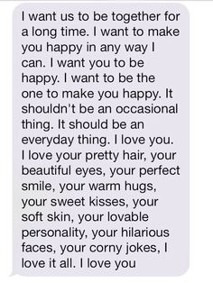 a text message that reads, i want to be together for a long time