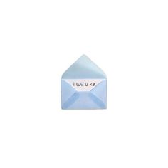 an envelope with the word i love you written on it in white ink, against a light blue background