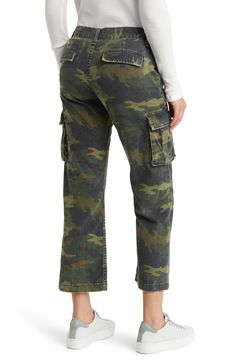 Break out these cotton-blend cargo pants for off-duty days with utilitarian elements like side pockets and a camo pattern. 26 1/2" inseam; 16" leg opening; 10 1/2" front rise; 13 1/2" back rise (size 29) 98% cotton, 2% polyurethane Machine wash, line dry Made in the USA of imported fabric Sailor Pants, Womens Camo, Camo Cargo Pants, Green Cargo Pants, Twill Pants, Break Out, Cargo Pants Women, Jean Grey, Off Duty