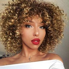 Kręcony Bob, Afro Hair Wigs, Bob Riccio, Short Curly Afro, Curly Afro Hair, Curly Afro Wig, Blond Ombre, Blonde Curly Hair, Afro Wigs