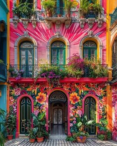 Painted Lady House, Mexican Decor, Unique Buildings, Facade Design, Exterior House Colors, Beautiful Architecture, Beautiful Buildings, Outdoor Projects, Victorian Homes