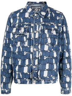 Gator Camo denim jacket from BILLIONAIRE BOYS CLUB featuring indigo blue, cotton, denim, all-over graphic print, spread collar, front button fastening, long sleeves, buttoned cuffs, two chest flap pockets and straight hem. This item is in size M and the color is Blue Printed Denim Jacket, Print Denim, Billionaire Boy, Camo Jacket, Billionaire Boys Club, Printed Denim, Denim Design, Jacket Brands, Casual Backpack