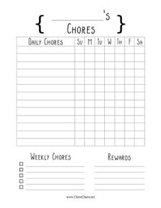 the daily chore chart is shown in black and white, with numbers on it