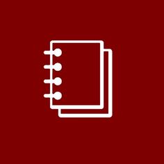 a notebook icon on a red background