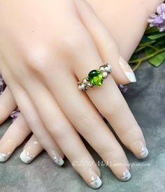 Pearl and Peridot, Handmade Ring in 14k GF, August Birthstone Pearl And Peridot, Peridot Color, Manicure Nails, August Birthstone, Handmade Rings, August Birth Stone, Swarovski Pearls, Apple Green, Saint Petersburg