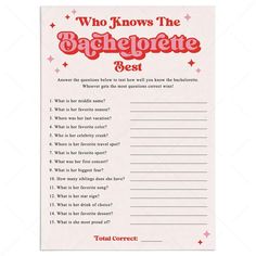 a question card with the words, who knows the bachelor best? and stars on it