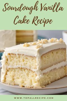 a close up of a slice of cake on a plate with the words, southern vanilla cake recipe