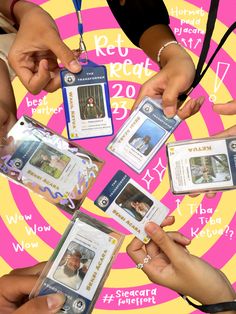 several people are holding up their cell phones in the middle of a circular photo with words above them