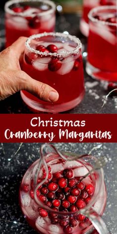 christmas cranberry margaritas in glasses with ice