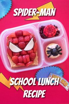 a lunch box with spider - man and school lunches in it