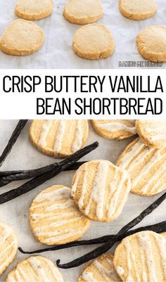 crisp buttery vanilla bean shortbread cookies on a baking sheet