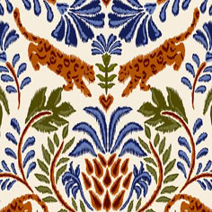 an ornate pattern with leopards and leaves