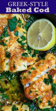 greek style baked food with lemon and parsley