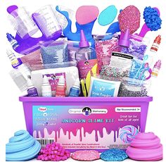 the unicorn slime kit is packed with lots of toys and accessories for girls to use