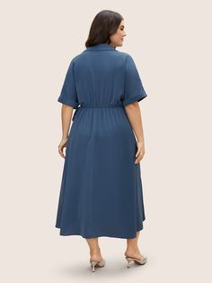 Workwear Essentials, Trendy Dress, Tie Knots, Hem Dress, Summer Colors, Trendy Dresses, Shirt Collar, Dolman Sleeve, Medium Blue