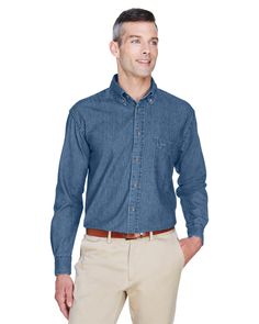 Men's 6.5 oz. Long-Sleeve Denim Shirt - LIGHT DENIM - L | Harriton Men's 6.5 oz. Long-Sleeve Denim Shirt in Light Size Large Short Sleeve Denim Shirt, Denim Flats, Long Sleeve Denim Shirt, Denim Shirt Men, Uniform Shirts, Mens Sleeve, Athletic Fashion, Light Wash Denim, Light Denim