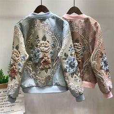 FREE SHIPPING Vintage Outwear Jackets Full Flower Pattern JKP4647 Luxury Tops, Ropa Upcycling, Embellished Denim Jacket, Estilo Hippie, Winter Outwear, Jacquard Jacket, Embellished Denim, Floral Jacket, Outwear Jackets