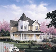 this is an artist's rendering of a victorian style house in the country side