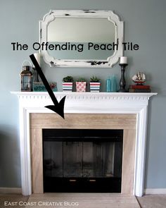 a fireplace with an arrow pointing to the right