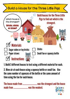 the three little pigs worksheet for kids to learn how to build their own house