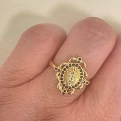 New! 18k Gold Filled, Brass Water Resistant Hypoallergenic, Nickel Free Anillo De La Virgencita De Guadalupe Nuestra Seora De Guadalupe Gold Mexican Rings, Horse Ring, Luxury Wedding Rings, 10k Gold Ring, Princess Ring, White Sapphire Ring, Birthday Ring, Classic Engagement Rings, Art Deco Diamond