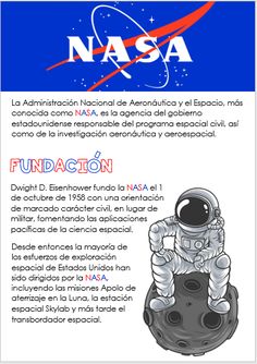 an advertisement for the nasa program, featuring an astronaut in space suit and text on it