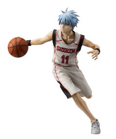 a man with blue hair is running and holding a basketball in one hand while wearing a white uniform