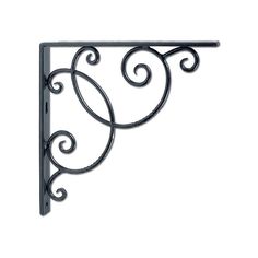 a wrought iron shelf bracket on a white background with the words window box com written below it