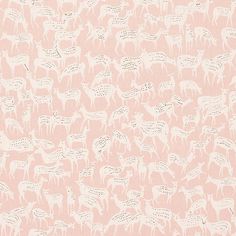 a pink and white wallpaper with deers on the side, all in different sizes