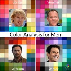 four men with different colored squares and the words'color analsis for men '