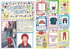 a collage of pictures with clothes and words on them, including an image of a woman in a red hat