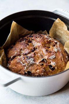 a baked item in a pan on a table