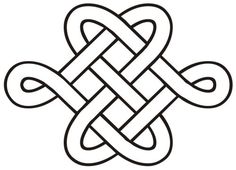 an intricate knot in the shape of a heart, with two intertwined lines on each side