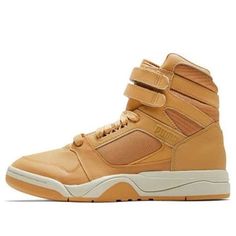 PUMA PALACE GUARD MID COURTSIDE 'Brown White' 370069-02 (SNKR/Skate/Casual/Velcro/High Top) White Shoes Sneakers, Sneakers Puma, Stylish Sneakers, Wedge Sneaker, Sneakers Shoes, Skate Shoes, Perfect Pair, Top Sneakers, Your Perfect